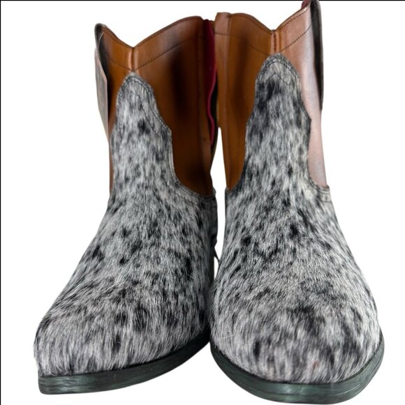 Alcala's Johnny Black Brown Cow Hair-On-Hide 100% Leather Cowboy Boots Size 7.5 - Picture 6 of 11